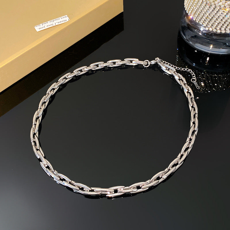 18K Gold Plated Titanium Steel Geometric Chain Necklace and Bracelet Set for Unisex