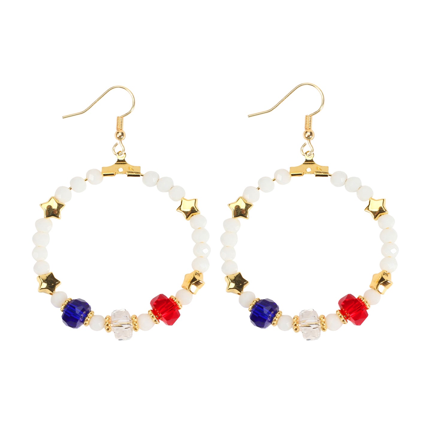 Patriotic Round Star Heart Rhinestone Plated Brass Earrings for Women