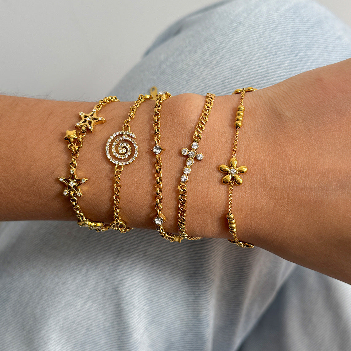 Pulsera geométrica de acero inoxidable con incrustaciones de pedrería y chapado para mujer, joyería de lujo de moda y resistente al deslustre