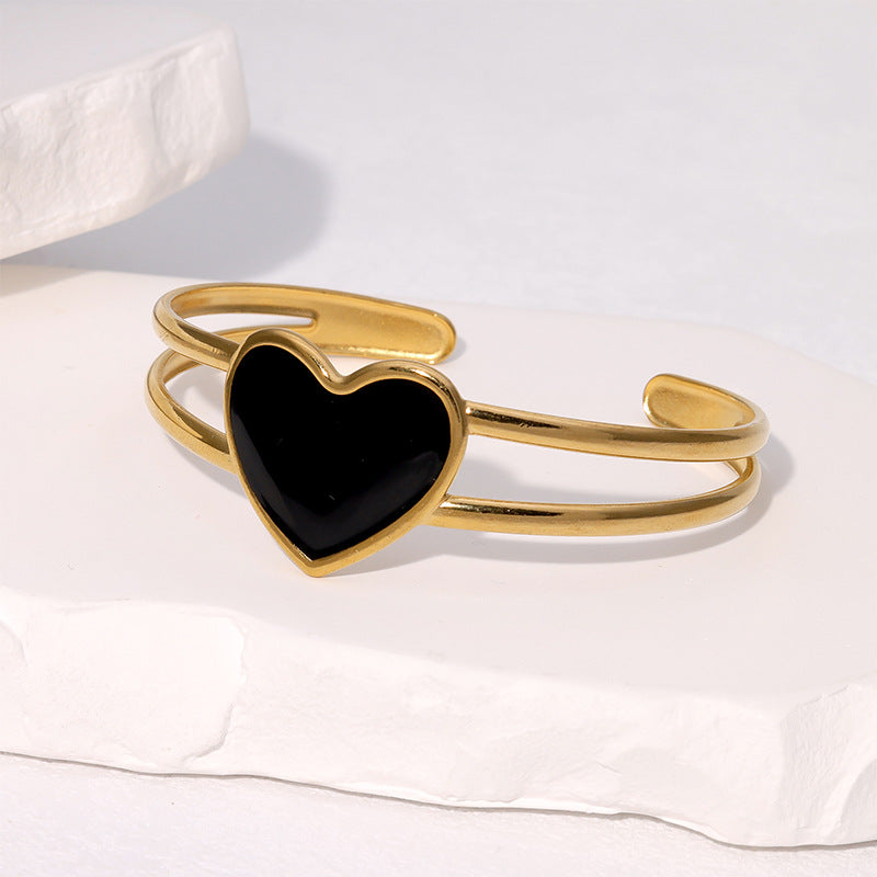 Bracciale regolabile in acciaio inossidabile placcato oro con smalto a forma di cuore, minimalista e alla moda