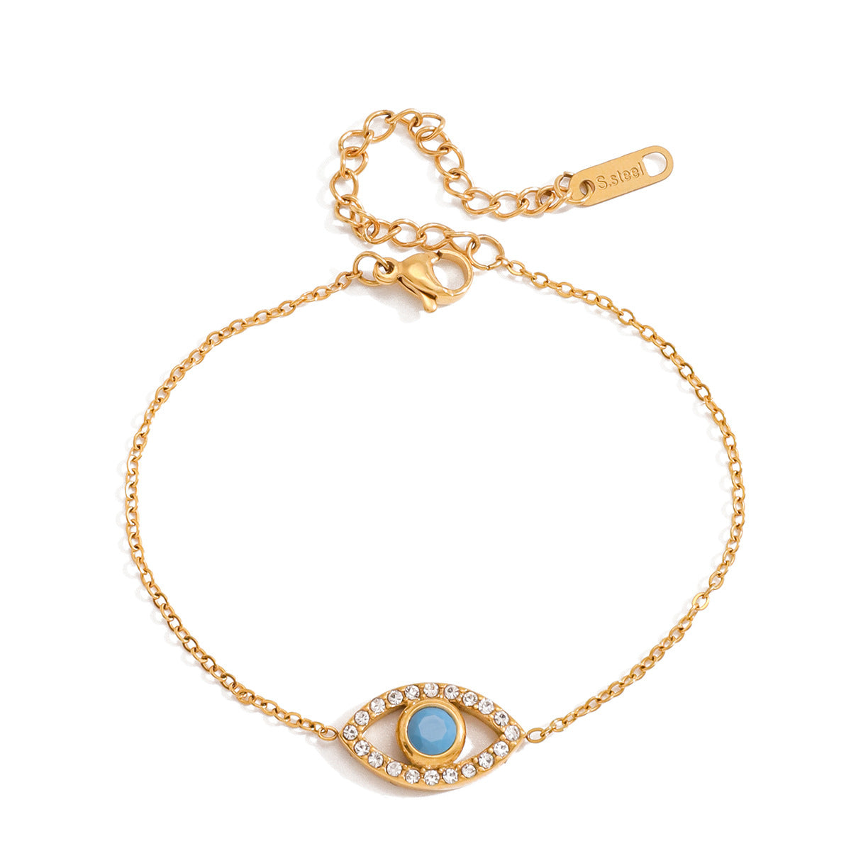 Elegant Geometric Evil Eye Cubic Zirconia Plated Stainless Steel Bracelet for Women