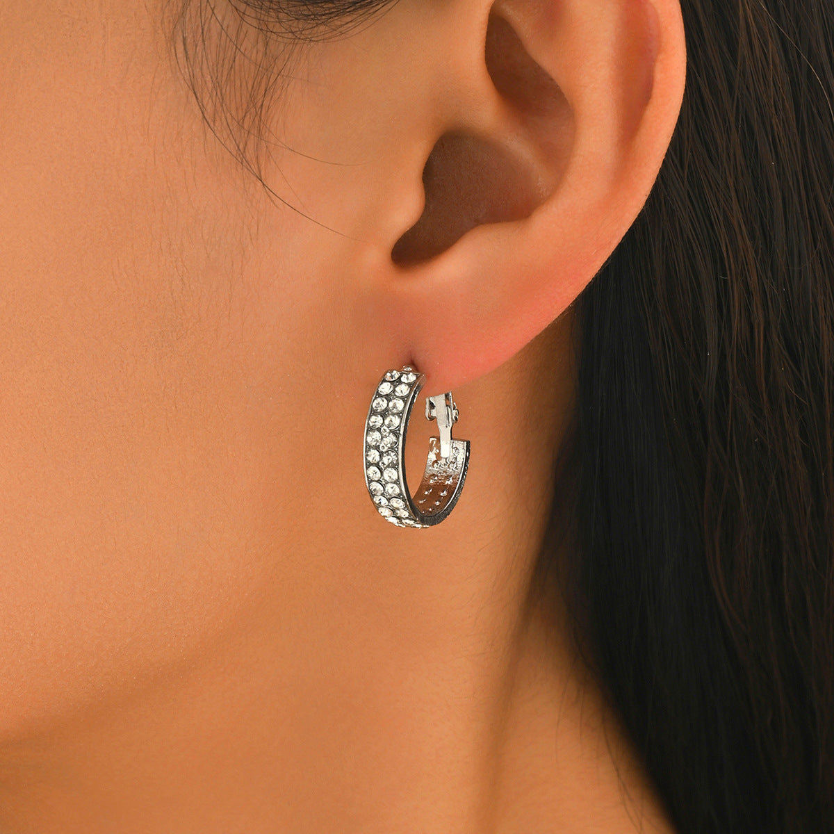 Minimalist Geometric Stud Earrings in Zinc Alloy with Paved Rhinestones for Women