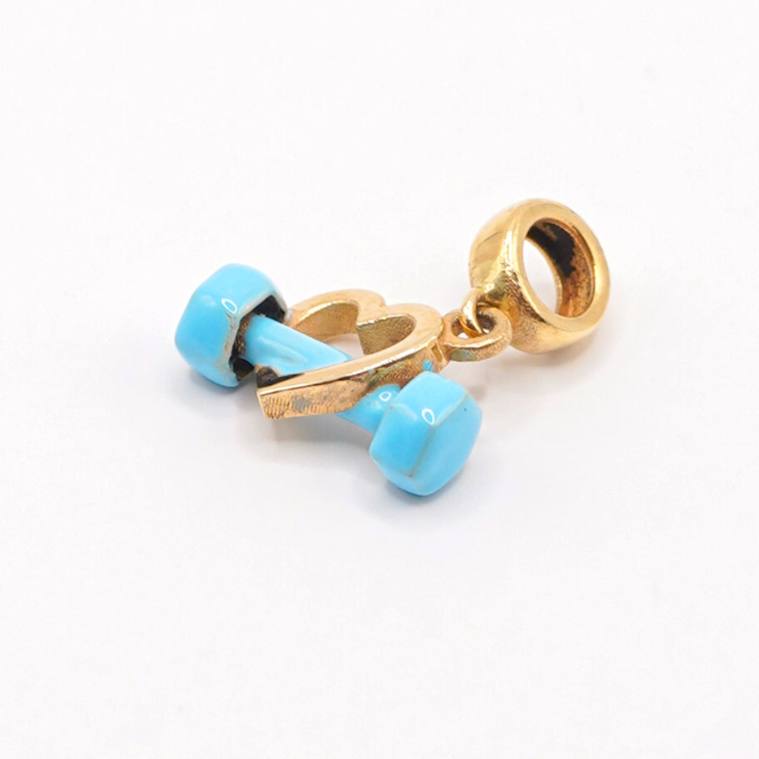Sporty Stainless Steel Barbell Charm Bar PVD 18K Gold Plated Ball Chain Necklace Unisex