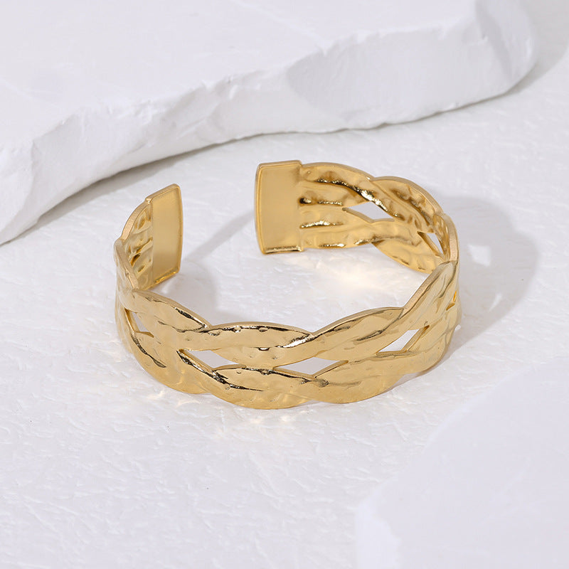 Minimalist French Vintage Titanium Steel Braided Texture Bracelet in Stainless Steel with Plating Finish