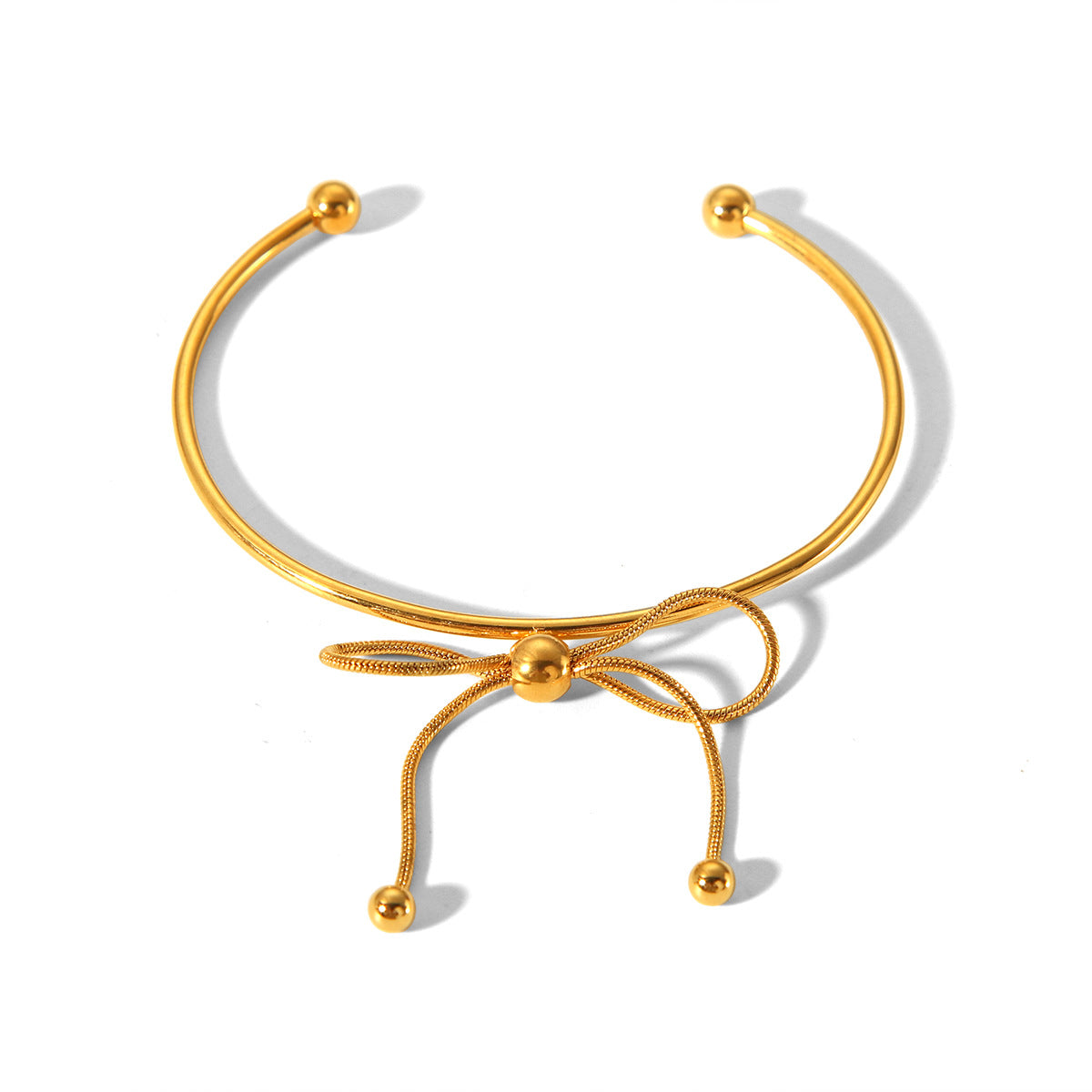 Fashionable 18K Gold Plated Stainless Steel Bow Knot Open Cuff Bracelet for Women