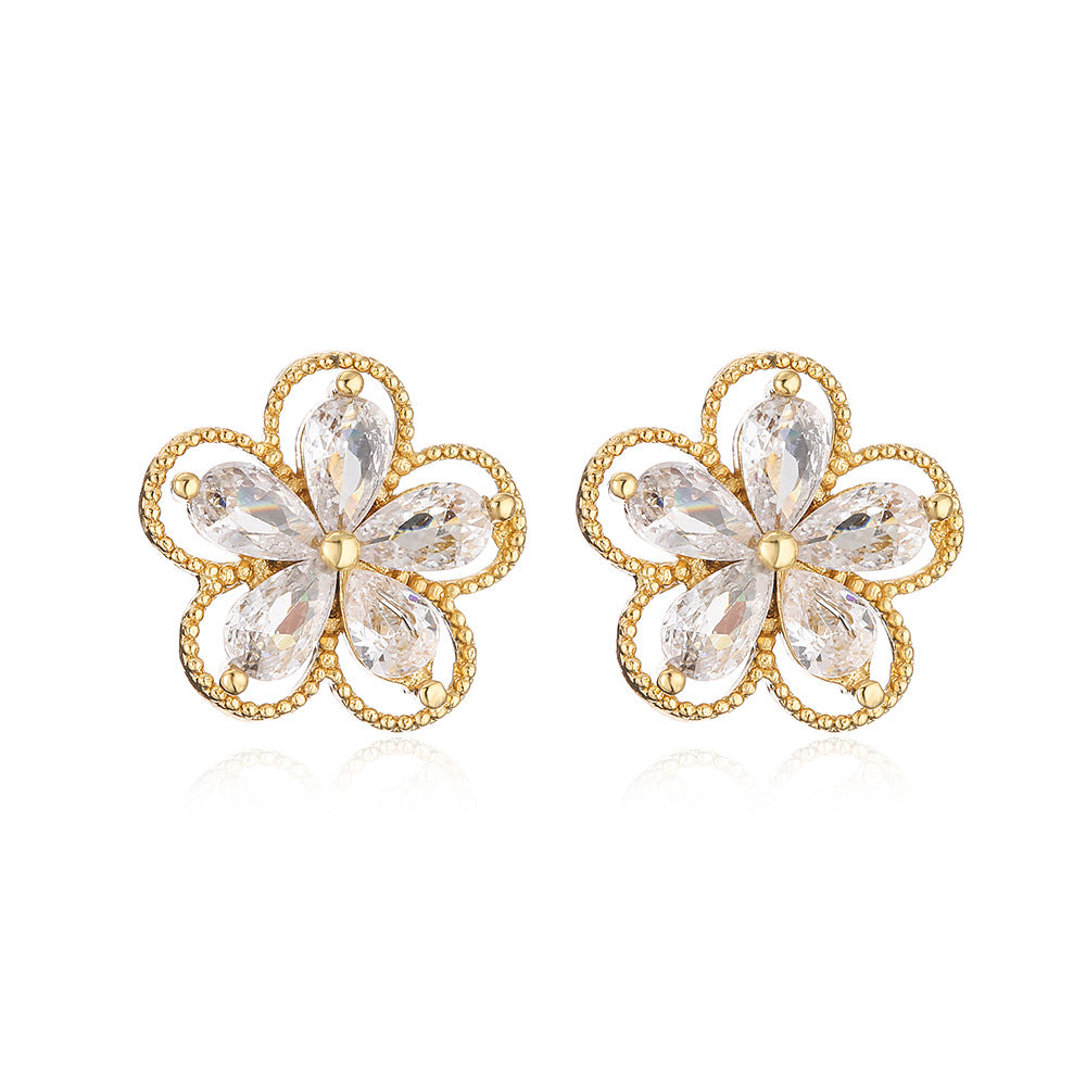 Orecchini Eleganti da Donna in Rame a Forma di Fiore e Farfalla con Zirconia Micro-Pavé