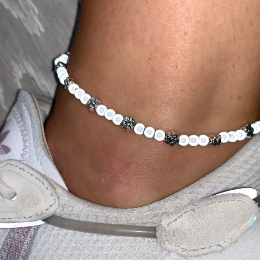 Minimalist Bohemian Geometric Iridescent Beaded Anklet for Women