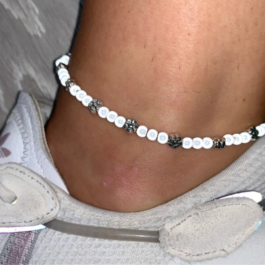 Minimalist Bohemian Geometric Iridescent Beaded Anklet for Women