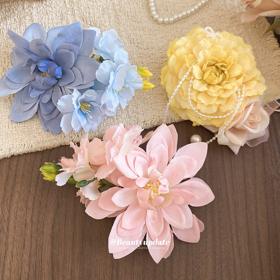 Elegante pinza de pelo de tela floral para mujer con diseño de pico de pato, accesorio para el pelo hecho a mano de estilo dulce y fresco