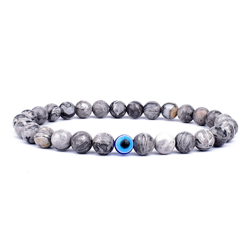 6mm Geometric Resin Beaded Stretch Bracelet Evil Eye