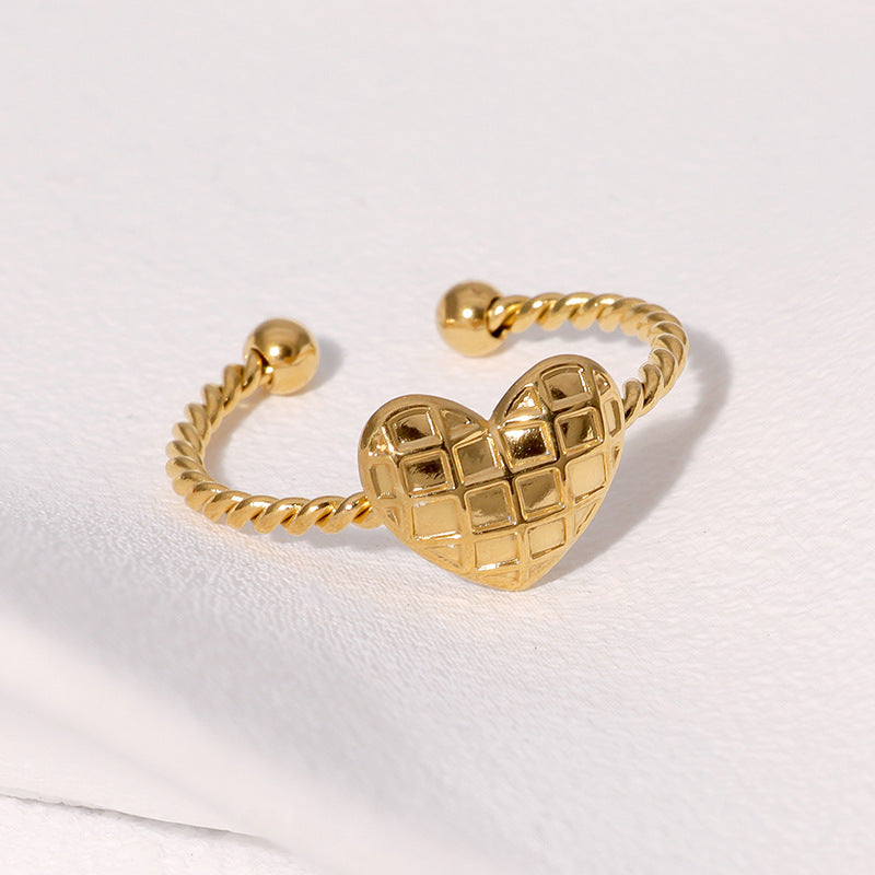 Minimalist Heart-Shaped Stainless Steel Adjustable Ring for Women with Plated Finish, Sweet and Versatile Fashion Jewelry