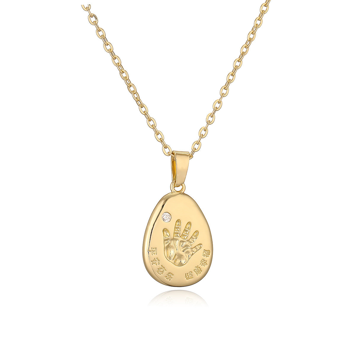 Minimalist Geometric Handprint Pendant Necklace for Women with Copper Base and Real Gold Plating