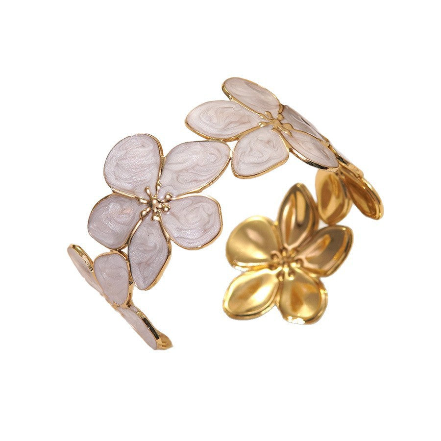 Minimalist Elegant Floral Drip Oil Stainless Steel Cuff Bracelet