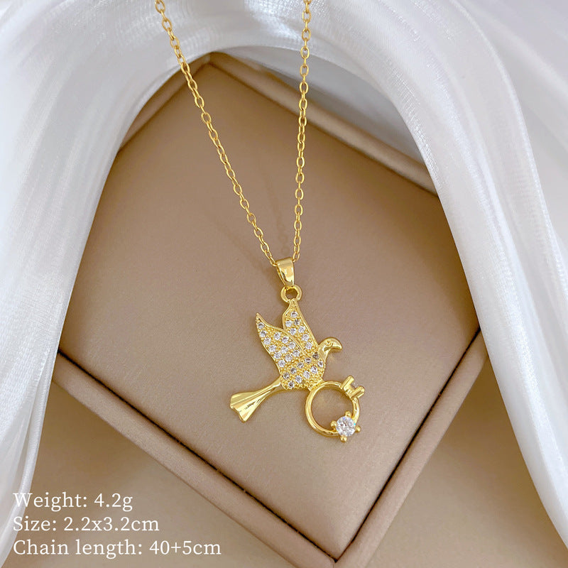 Collana Geometrica con Cielo Stellato da Donna con Strass Micro-Incastonati in Acciaio al Titanio, Stile Dolce, Fresco e Minimalista