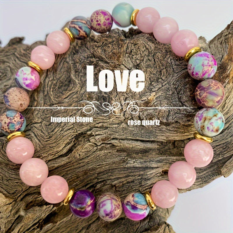 Casual Unisex 8mm Pink Crystal and Agate Beaded Bracelet Geometric Round Handmade Jewelry Gift