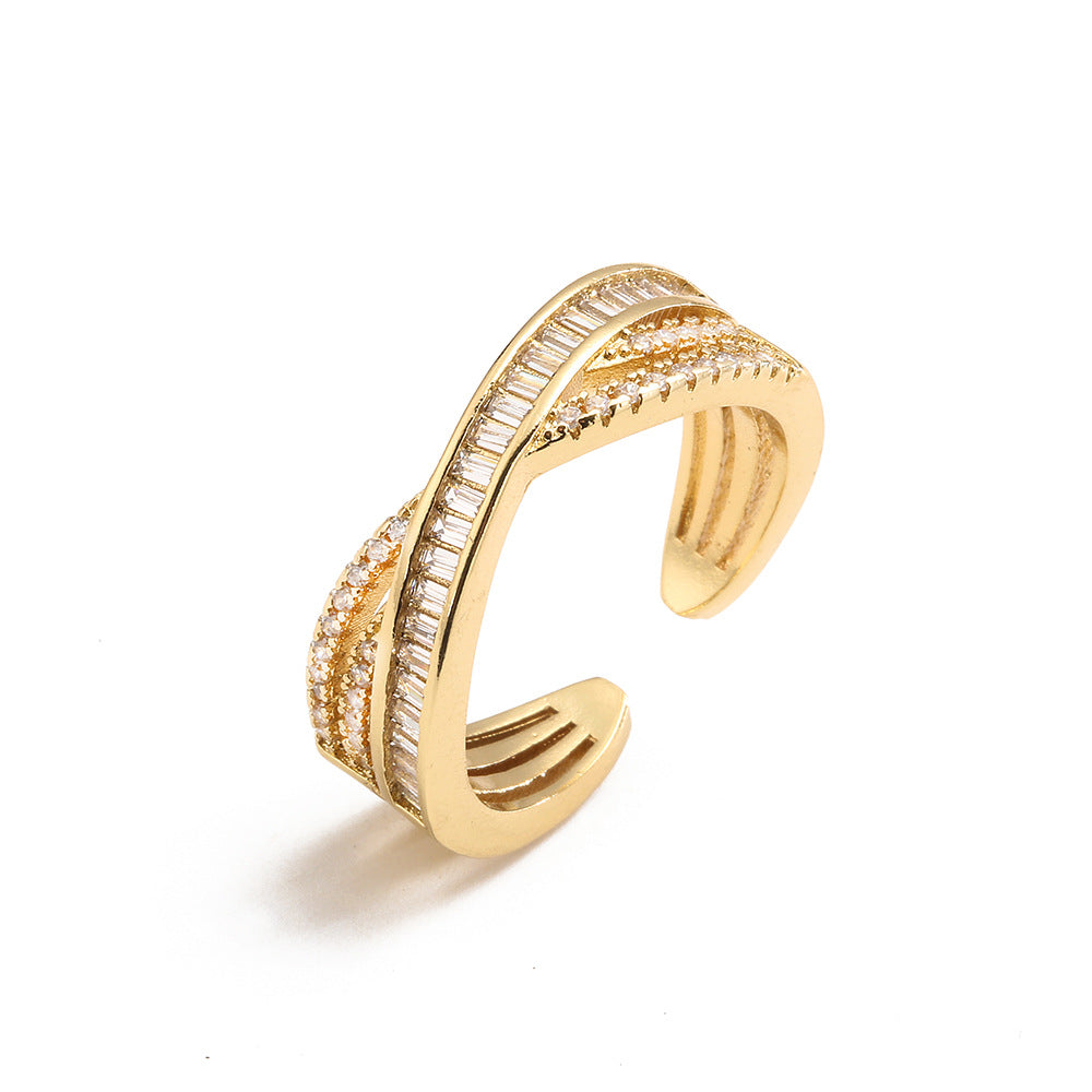 Anello Minimalista Geometrico in Rame da Donna con Zirconi Cubici Colorati Micro-Pavé