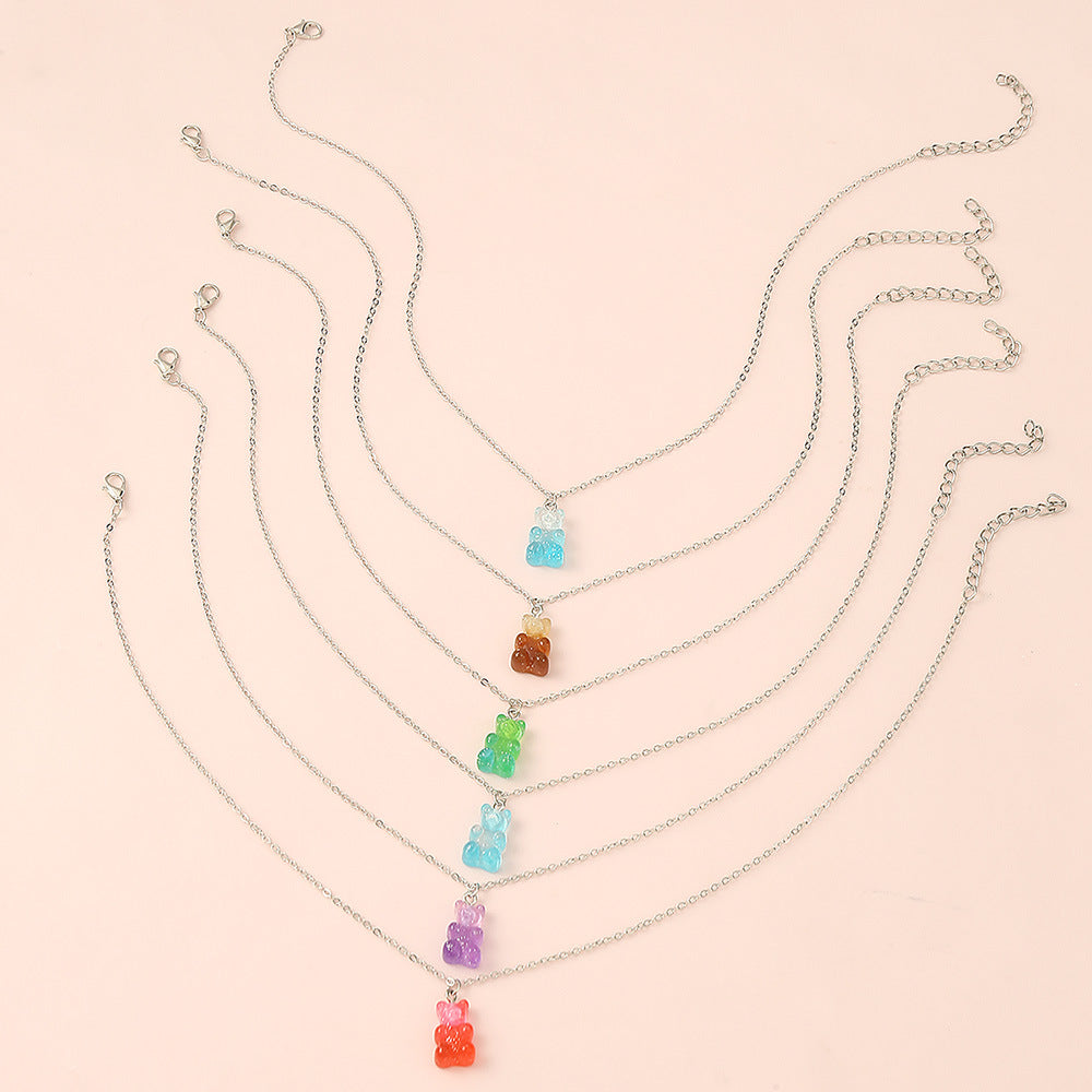 Lindo collar de resina con forma de oso para niñas, colgante minimalista de animal en cadena tipo "box", conjunto de joyas ajustables para niños para viajes y uso diario