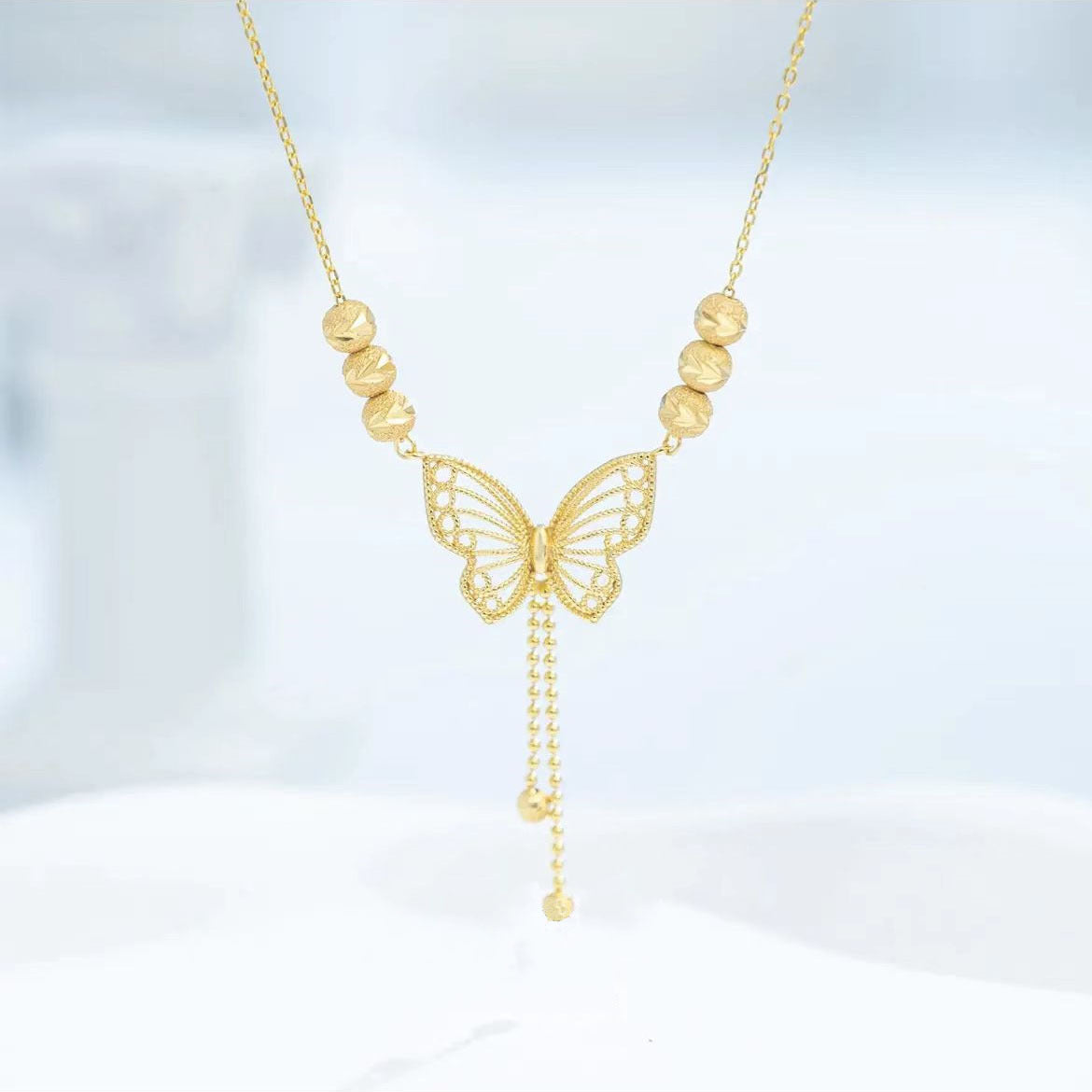 Original Design Butterfly Pendant Titanium Steel Plated Delicate Clavicle Necklace for Women with Flowing Tassels