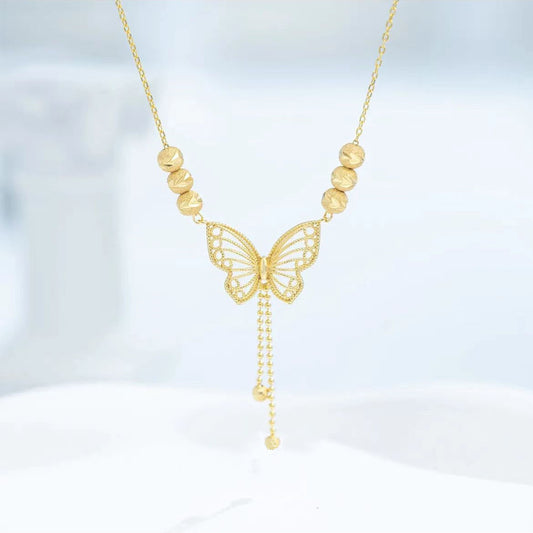 Original Design Butterfly Pendant Titanium Steel Plated Delicate Clavicle Necklace for Women with Flowing Tassels