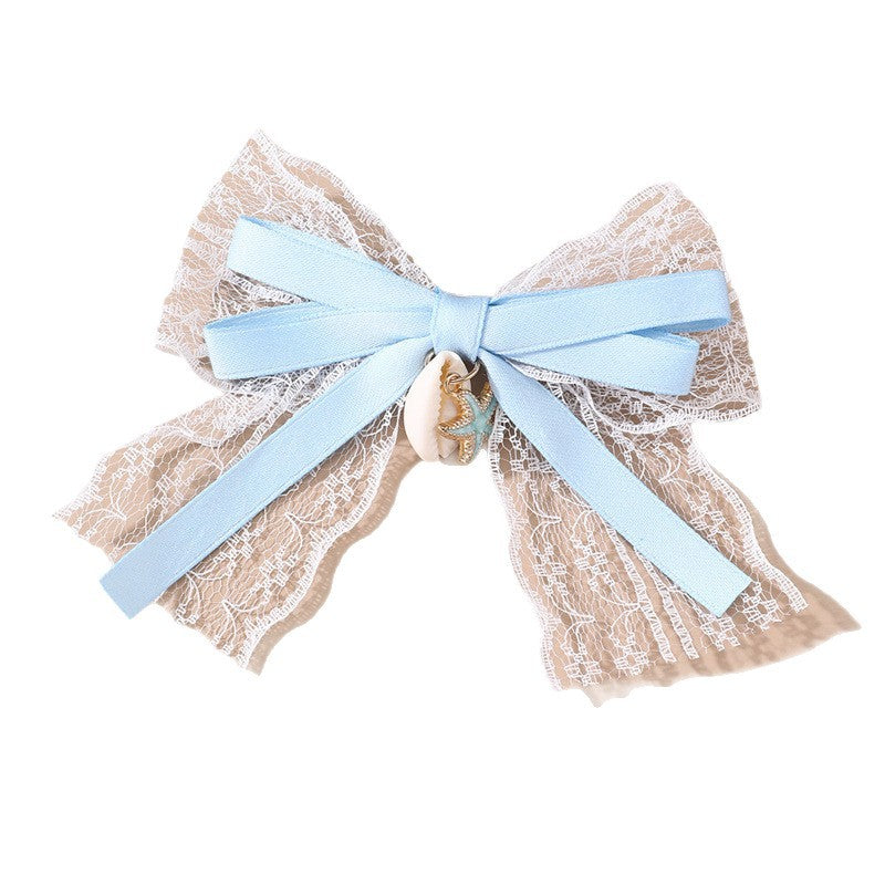 Natural Style Bow-Shaped Hair Clip with Flowing Tassels and Sheer Mesh for Girls, Plastic Resin Duckbill Hairpin