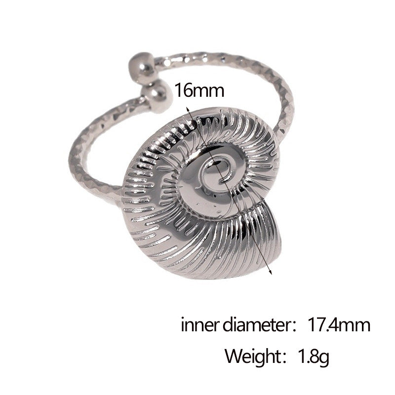 Anello da donna in acciaio al titanio placcato oro 18 carati con design geometrico minimalista a conchiglia