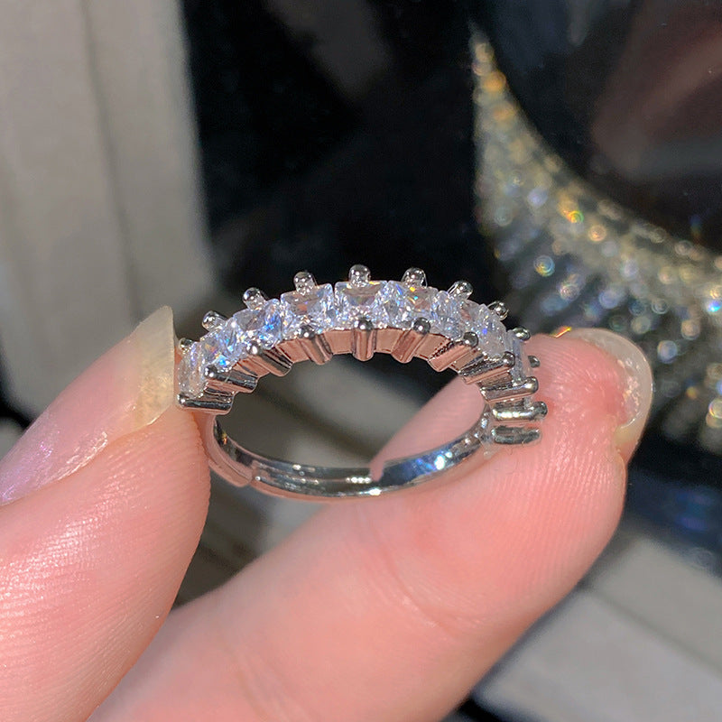Sweet Elegant Heart Butterfly Brass Ring with Cubic Zirconia Handmade Adjustable