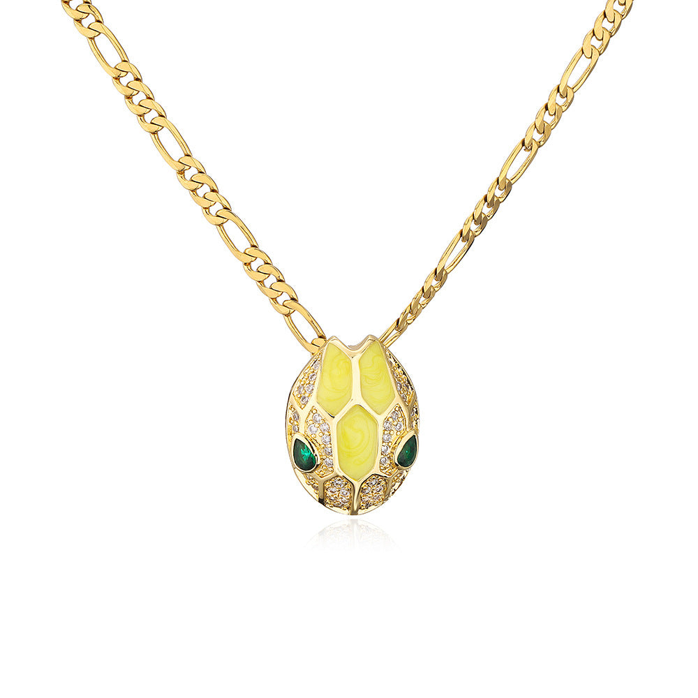 Minimalist Geometric Snake Pendant Necklace in Copper with 18K Gold Plating and Enamel Finish
