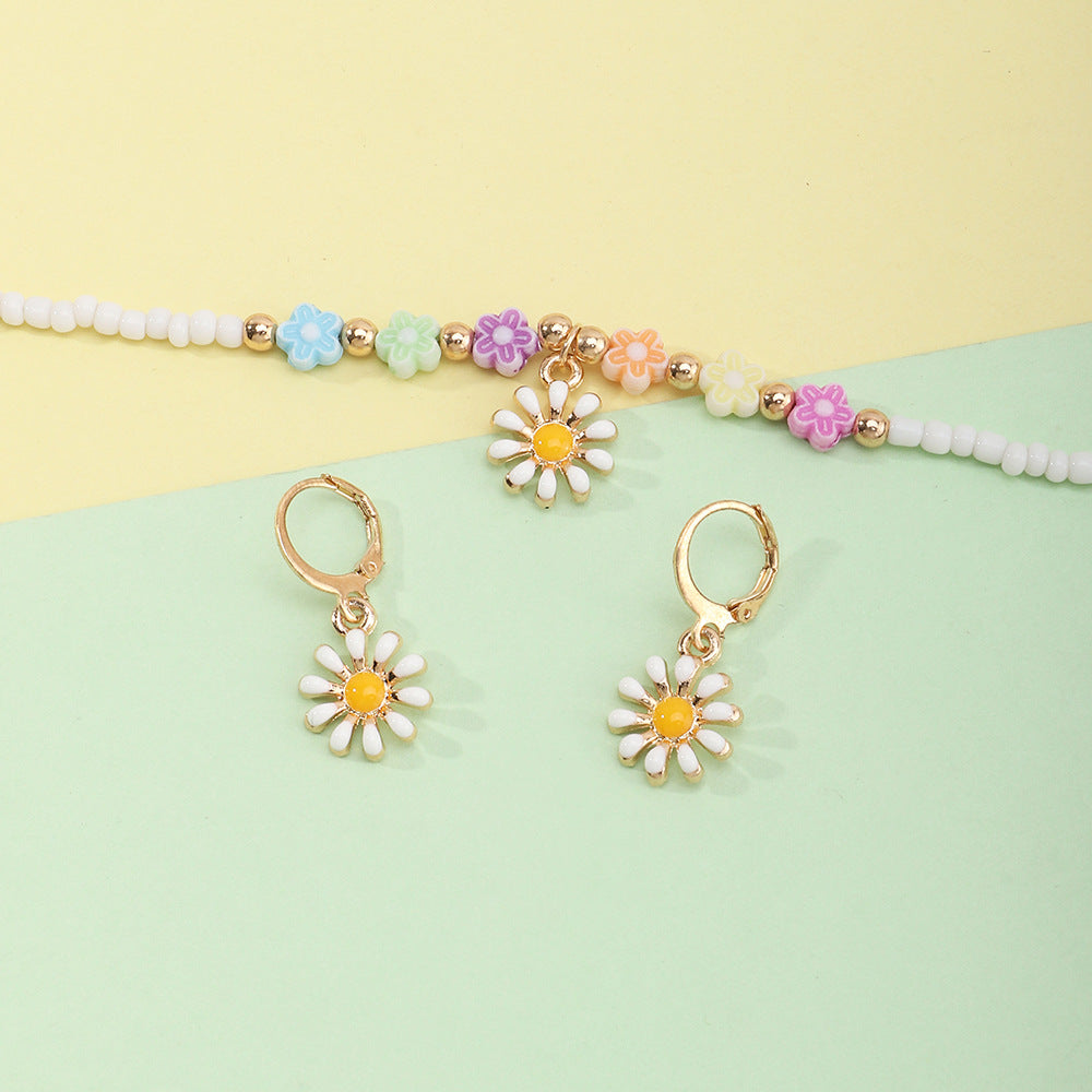 Lindo conjunto de collar con dije floral para niñas, joyería de aleación de princesa para niños con aretes a juego