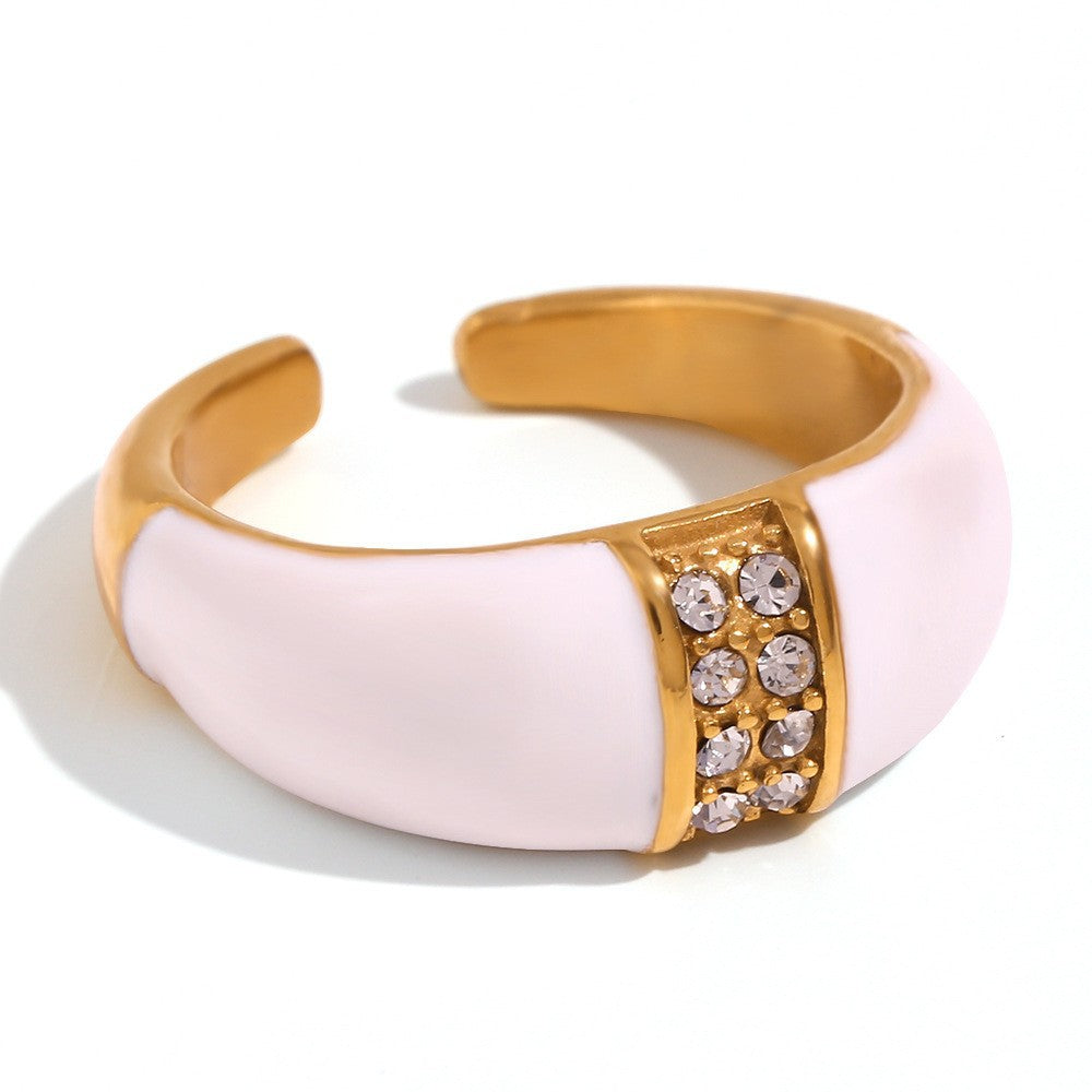 Vintage-Style Geometric Titanium Steel Ring Set for Women with 18K Gold Plating and Enamel Finish