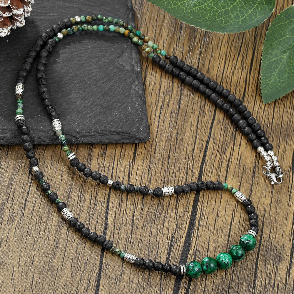 Bohemian Handmade Geometric Round Stone Turquoise Agate Ball Chain Necklace for Unisex