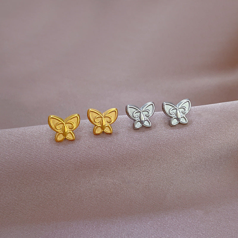 Vintage Minimalist Butterfly-Shaped Titanium Steel Earrings with Plated Finish for Women, Geometric Design and Cosmic Natural Aesthetic