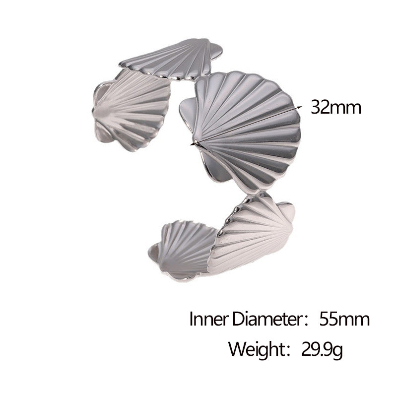 Minimalist Stainless Steel Wide Scallop Open Cuff Bracelet for Women