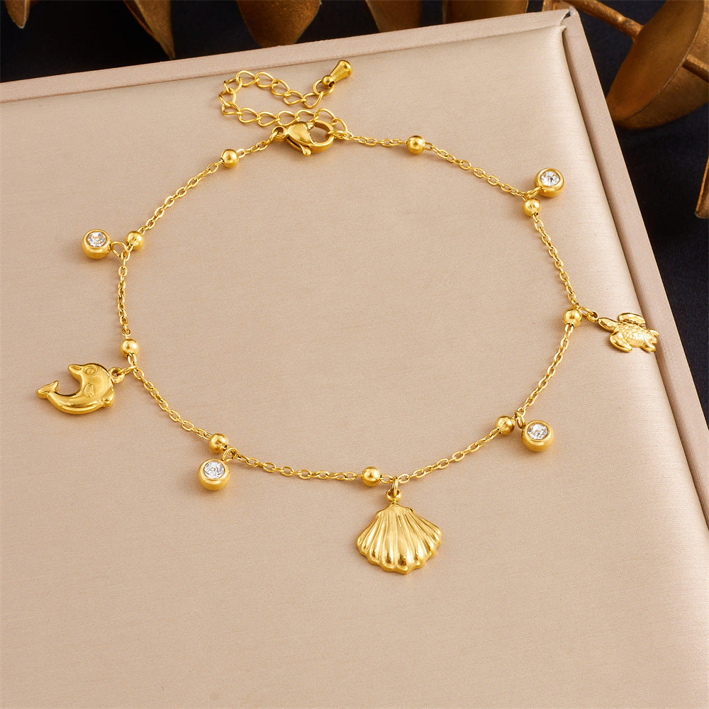 Minimalist Gold Plated Stainless Steel Animal Pendant Anklet for Women