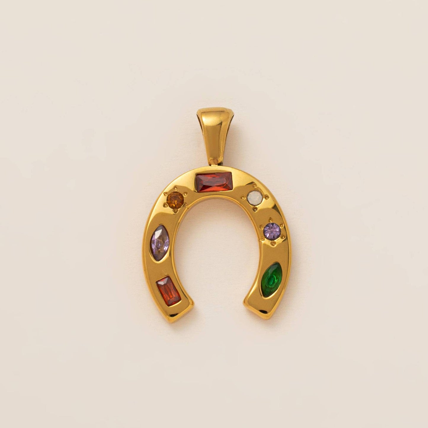 Vintage 18K Gold Plated Stainless Steel Boot Horseshoe Charm Bar PVD