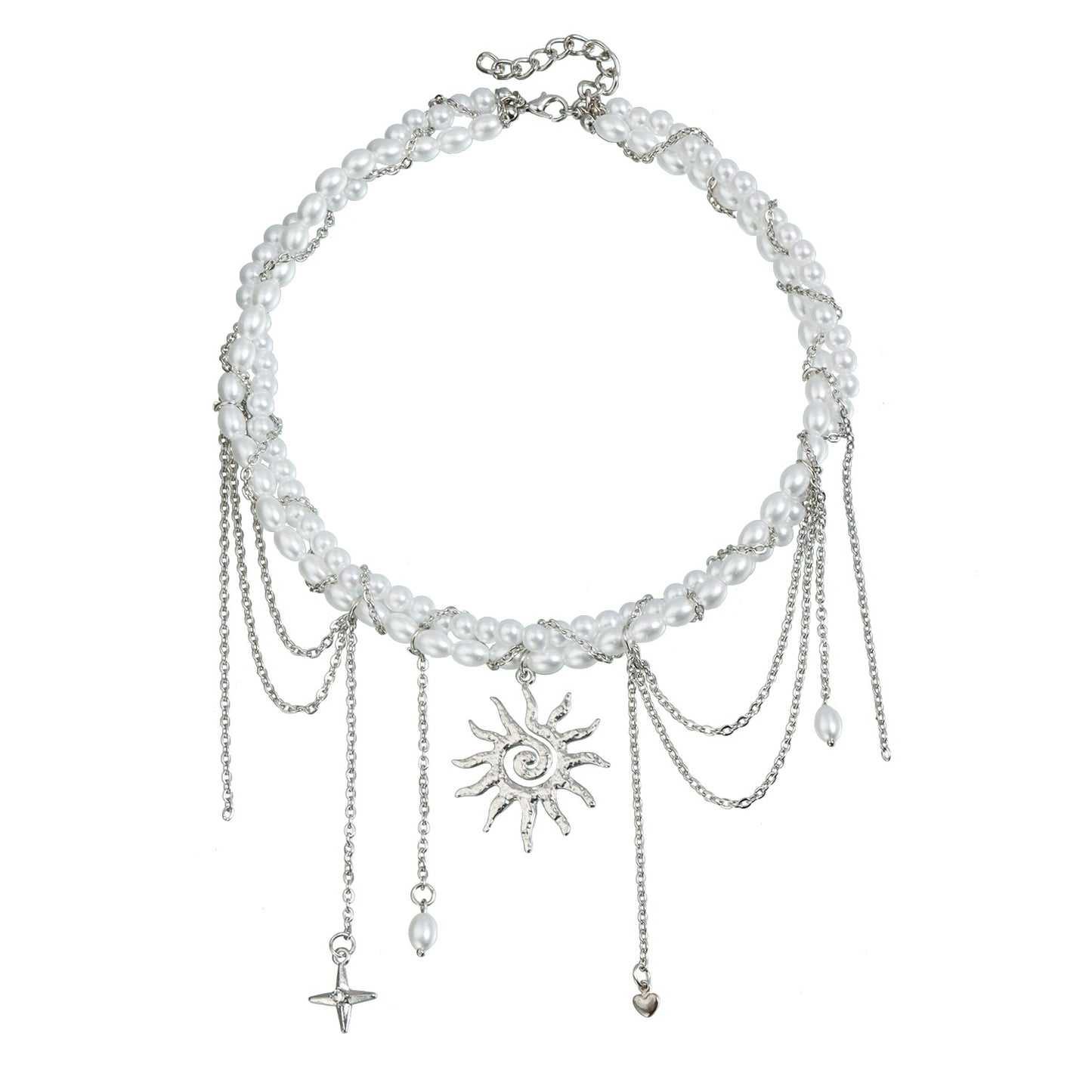 Elegant Geometric Sunflower Star Heart Tassel Pendant Necklace Alloy Plated Multi-Layer Cable Chain for Women