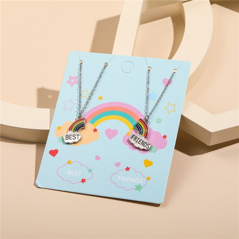 Collana in lega smaltata a forma di cuore minimalista con catena a croce per bambini e ragazzi