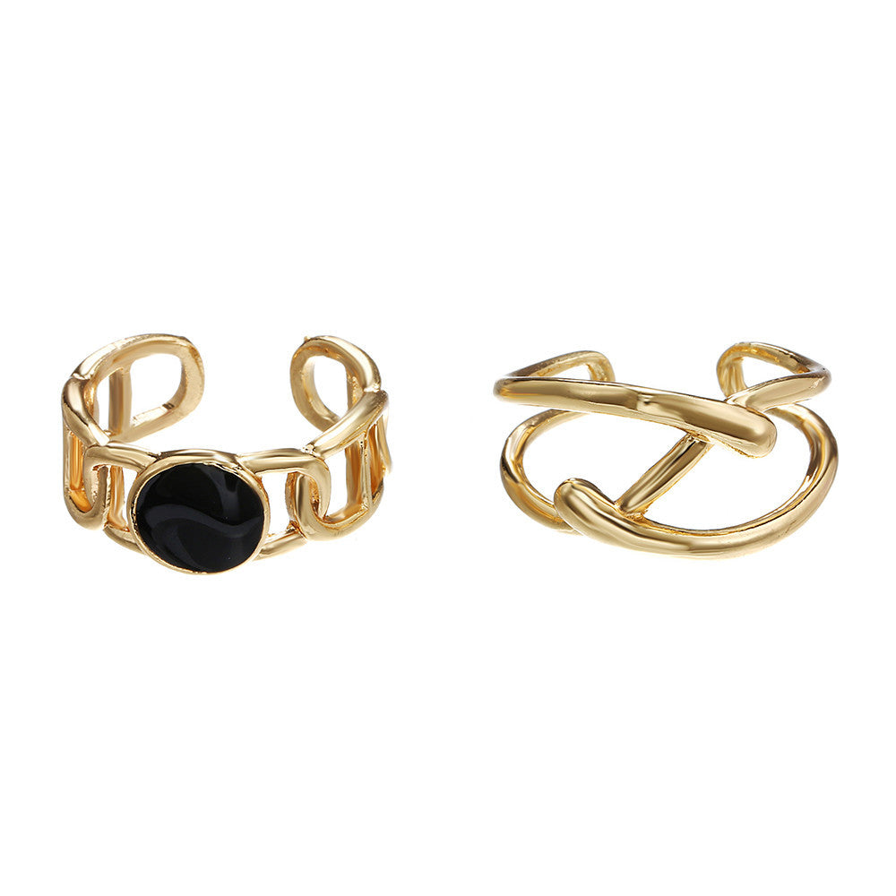 Minimalist Sweet Geometric Round Alloy Plated Ring Set for Women