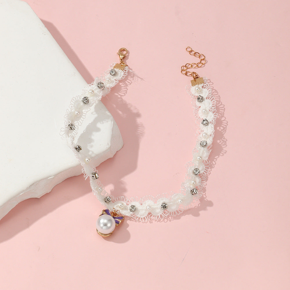 Collar Minimalista con Colgante de Perla para Niñas con Detalles de Diamantes de Imitación, Collar Ajustable del Tamaño de una Niña en Tono Blanco