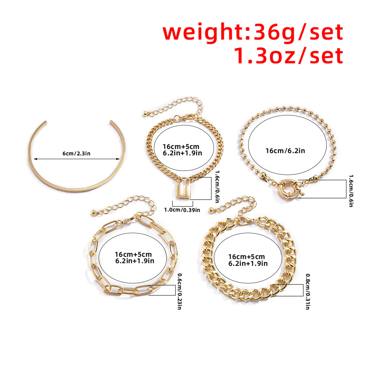 Punk Hip-hop Geometric Round Plated Alloy Bracelet Set for Women
