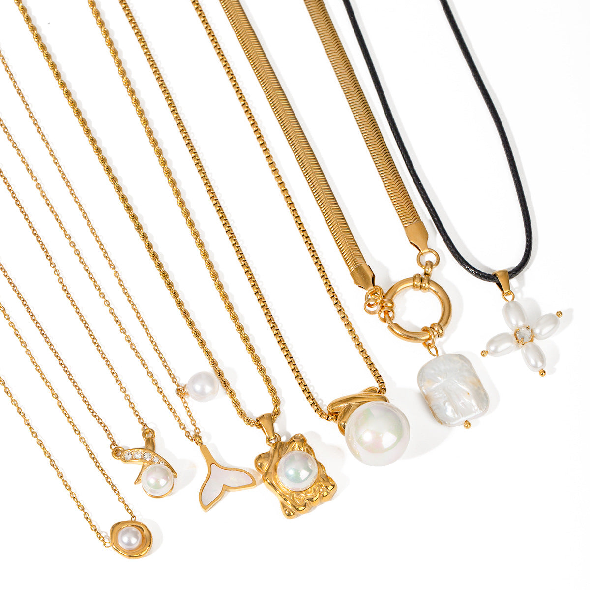 Sweet Geometric Stainless Steel Plated Necklace with Titanium Steel Pearl Pendant for Women