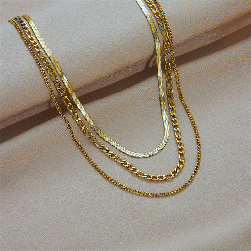 Minimalist Geometric Titanium Steel Plated Multi-Layer Necklace for Women