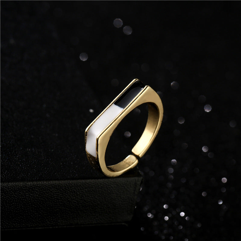 Geometric Drip Oil Gold Plated Brass Ring for Women