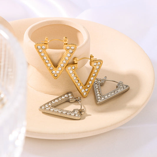 Minimalist Geometric Stainless Steel Triangle V-Shaped Earrings with 18K Gold Plating for Women