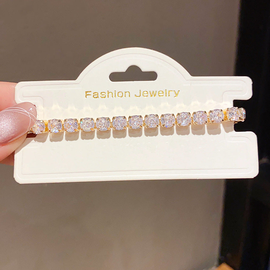 Luxury Elegant Geometric Square Brass Plated Bracelet with Cubic Zirconia Inlay for Women