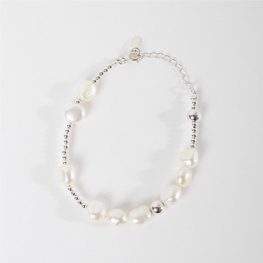 Bracciale minimalist geometrico con perle e perline in argento sterling S925, gioiello fatto a mano con catenina sottile