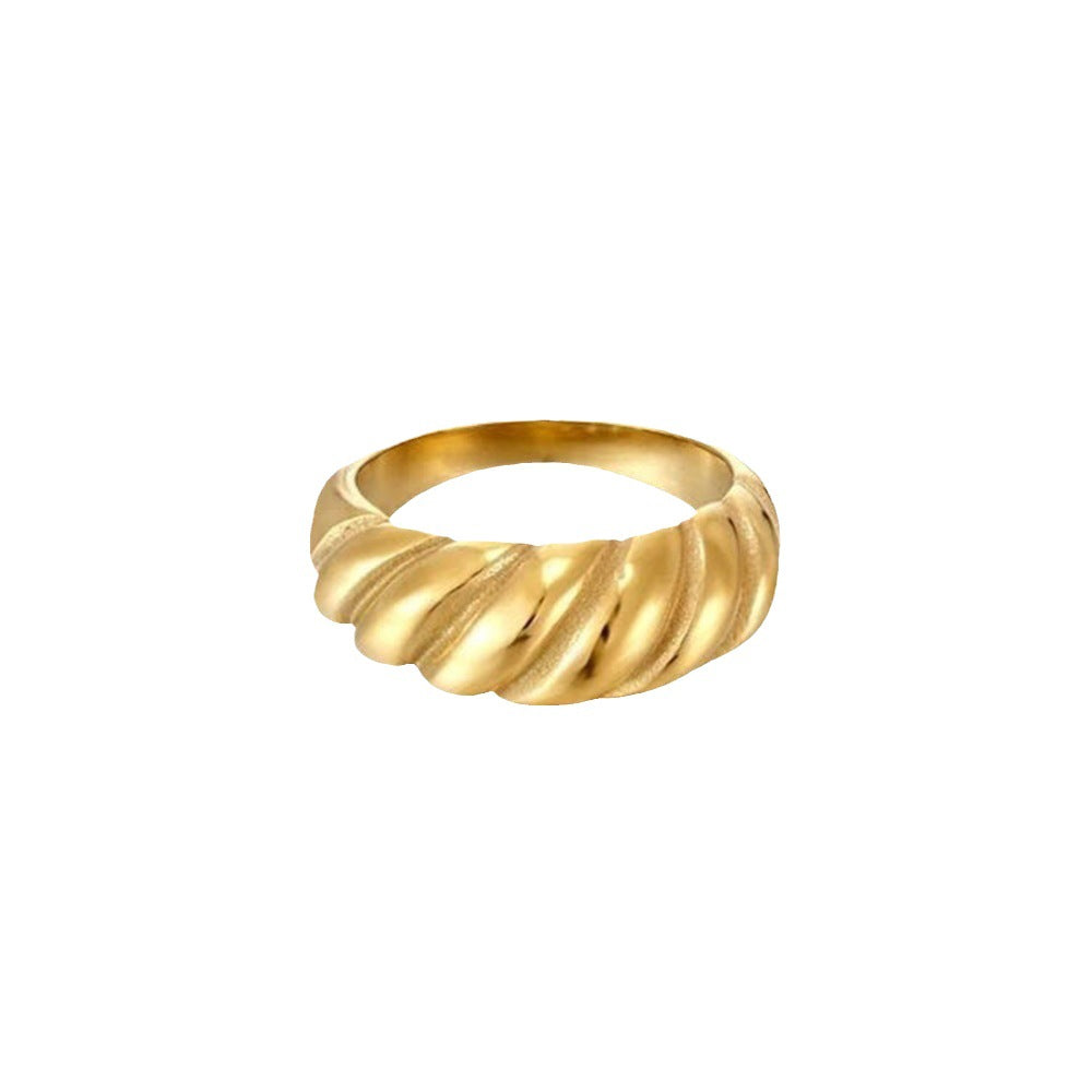 Anillo minimalista geométrico de acero inoxidable con chapado al vacío de 18 quilates para mujer