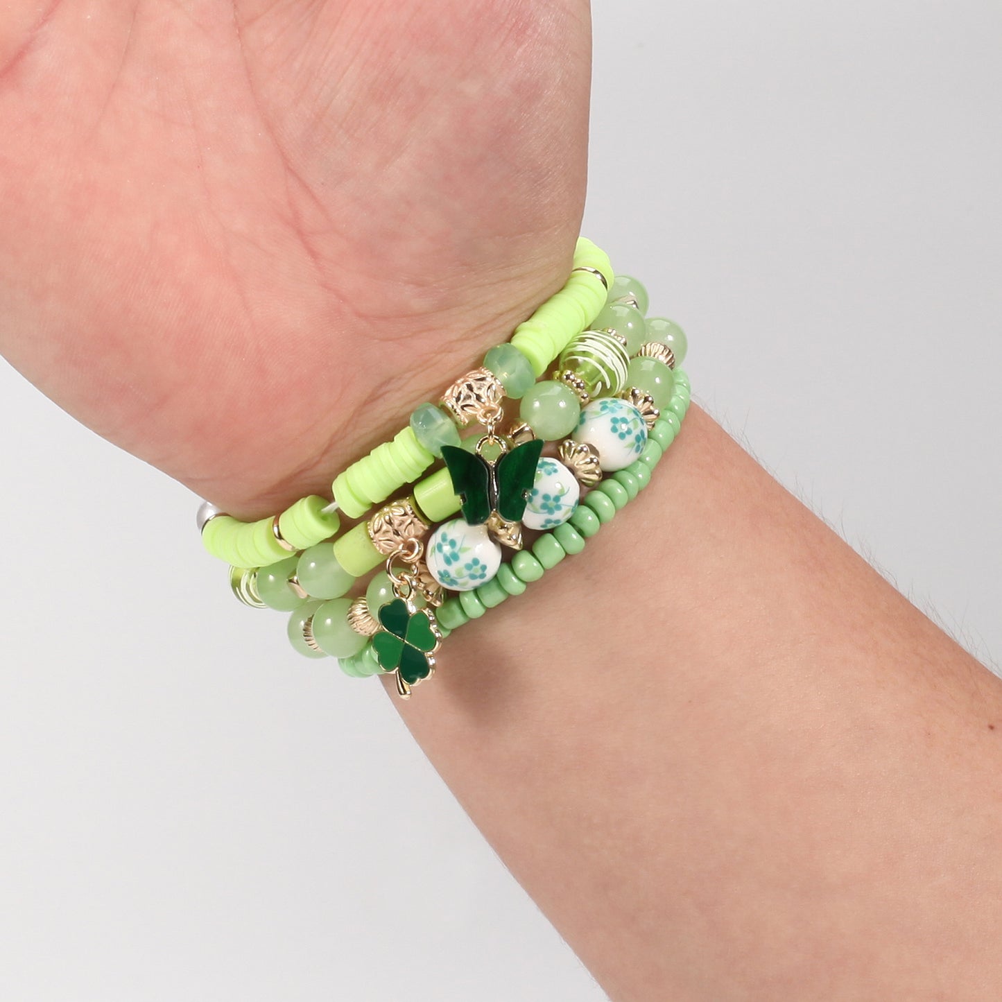 Unisex St. Patrick's Day Clover Leaf Crystal Stretch Bracelet