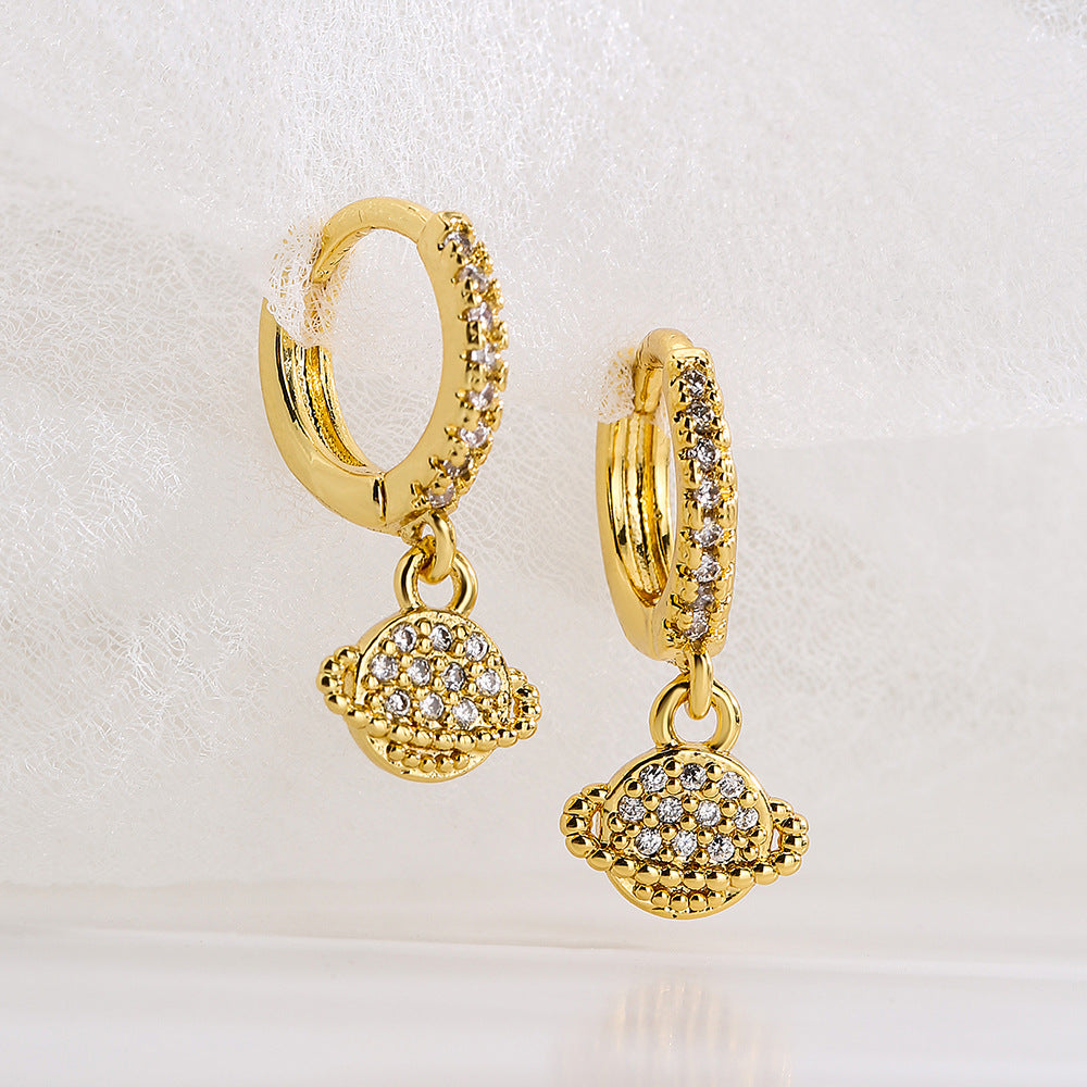 Orecchini pendenti geometrici in rame da donna con placcatura in oro autentico e zirconi micro-pavé