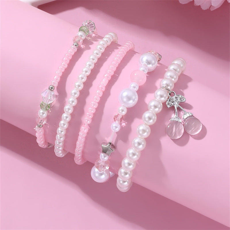 Pulsera de resina con colgante de cereza hecha a mano para niñas, diseño de estrella estilo princesa