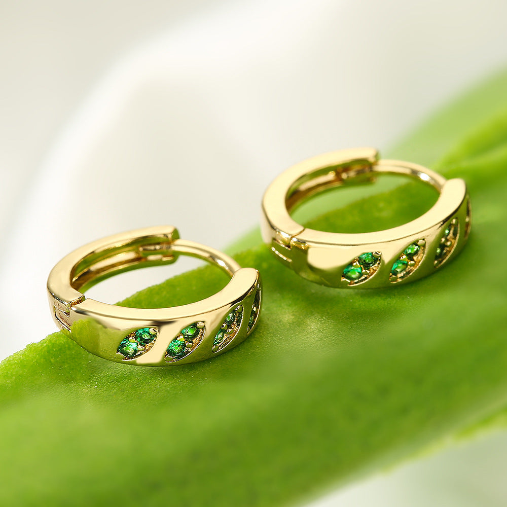 Minimalist Geometric Copper Hoop Earrings with Gold Plating and Micro-Pave Zirconia for Women